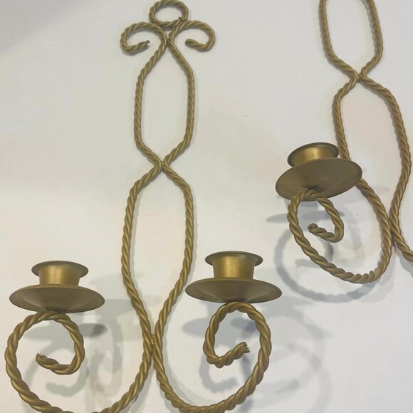 Gold Tone Twisted Metal Wire Double Candle Holder Wall Sconce Home Interiors~SET - Picture 4 of 6